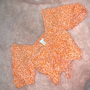 H&M Floral drawstring scrunch crop